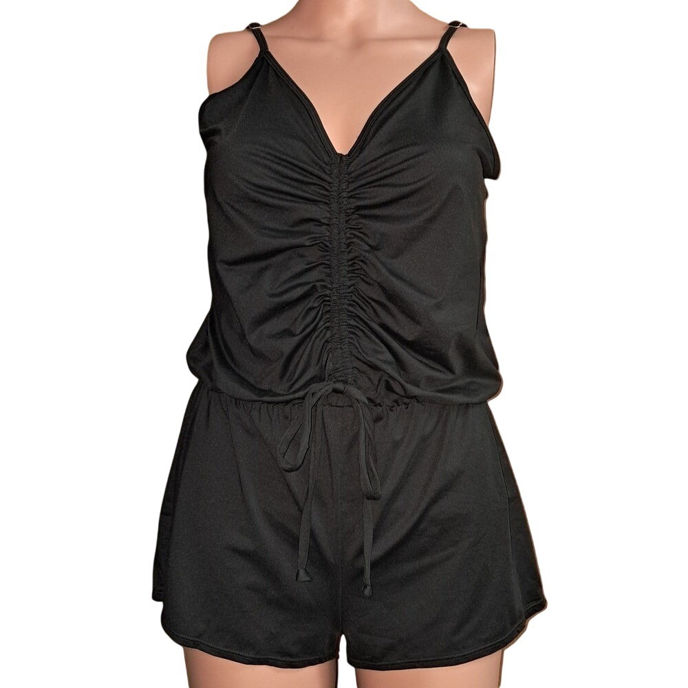 Salt & Cove Juniors Vneck Front Cinch Romper, Black, Size XS